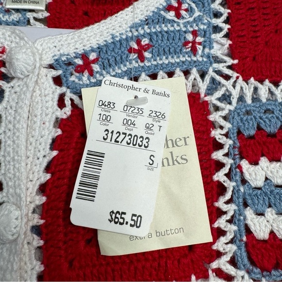 NWT Christopher & Banks Granny Square Crochet Cardigan Sweater Short Sleeve S - Picture 4 of 7